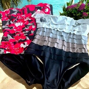 MIRACLESUIT Bundle of 2 one piece swimsuits, size 16, strapless, GUC